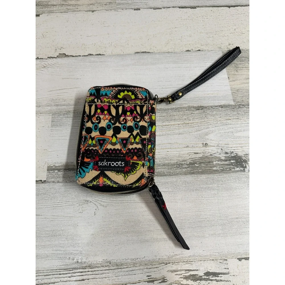 Sakroots Zip Around Wristlet‎ Wallet Cardholder Abstract Tribal Colorful Aztec